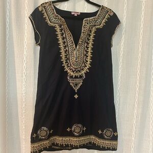 Embroidered Black Cotton Dress